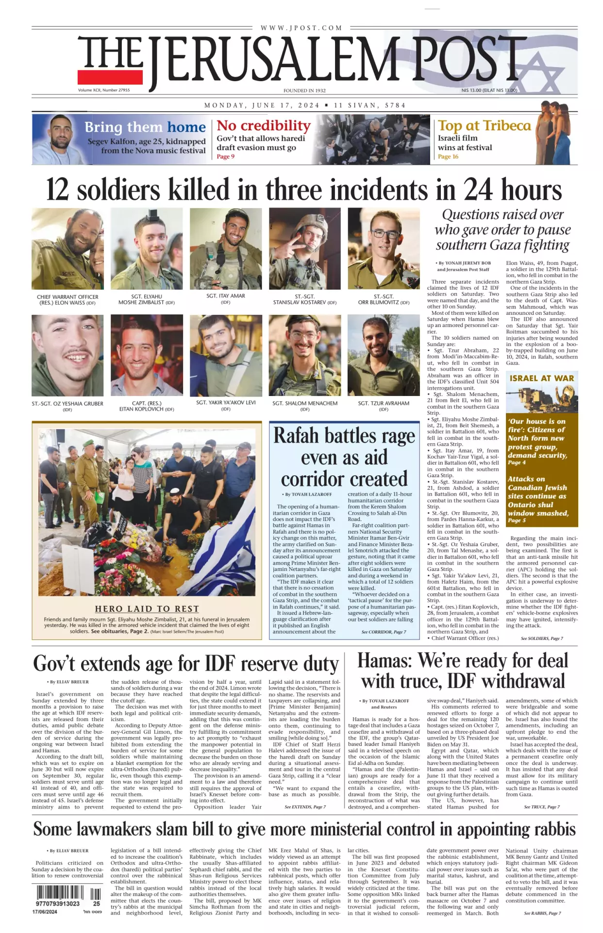 Prima-pagina-the jerusalem post-edizione-di-oggi-17-06-2024